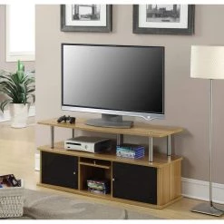 Designs2Go 47 in. Light Oak and Black Particle Board TV Stand 50 in. with Doors by Convenience Concepts -Cheap Convenience Concepts Store light oak with black cabinets convenience concepts tv stands 151202lo 31 1000