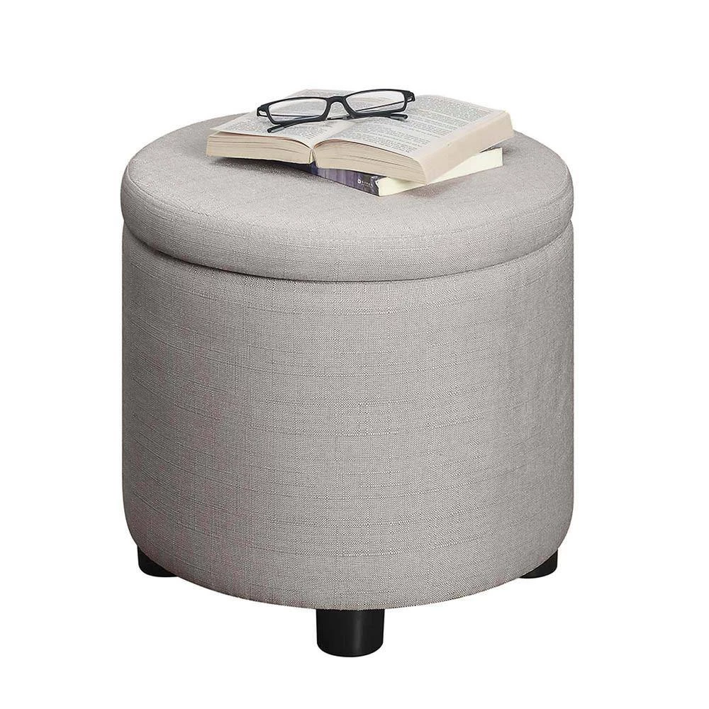 Designs4Comfort Light Tan Fabric Round Accent Storage Ottoman by Convenience Concepts 6 Designs4Comfort Light Tan Fabric Round Accent Storage Ottoman by Convenience Concepts - Image 4