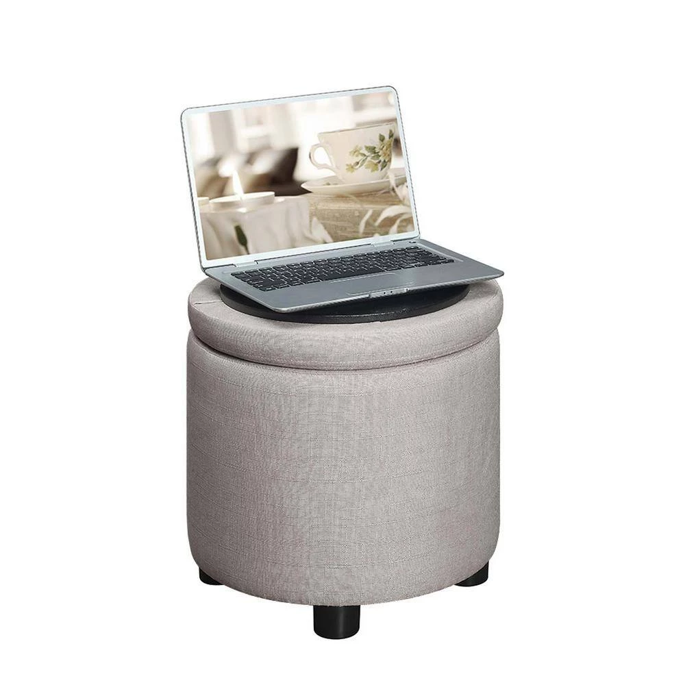 Designs4Comfort Light Tan Fabric Round Accent Storage Ottoman by Convenience Concepts 4 Designs4Comfort Light Tan Fabric Round Accent Storage Ottoman by Convenience Concepts - Image 2