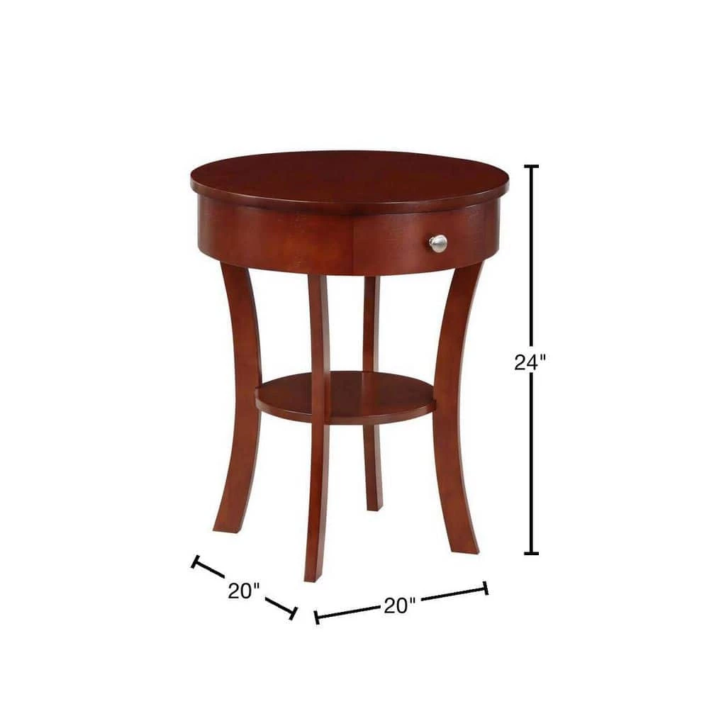 Classic Accents Schaffer 20 in. Mahogany 24 in. Round Wood End Table with Drawer and Shelf by Convenience Concepts 5 Classic Accents Schaffer 20 in. Mahogany 24 in. Round Wood End Table with Drawer and Shelf by Convenience Concepts - Image 3