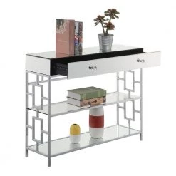 Town Square 39.5 in. Mirror/Chrome Rectangle Glass Top 1 Drawer Console Table with Shelves by Convenience Concepts -Cheap Convenience Concepts Store mirror chrome convenience concepts console tables s14 131 4f 1000