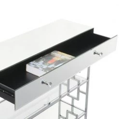 Town Square 39.5 in. Mirror/Chrome Rectangle Glass Top 1 Drawer Console Table with Shelves by Convenience Concepts -Cheap Convenience Concepts Store mirror chrome convenience concepts console tables s14 131 77 1000