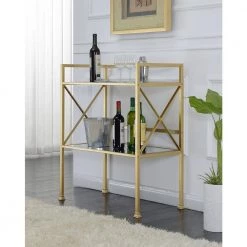 Gold Coast 30.75 in Mirror/Gold Tall Rectangular Glass Top Console Table with Shelf by Convenience Concepts -Cheap Convenience Concepts Store mirror gold convenience concepts console tables u12 188 31 1000