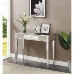 French Country 39.75 in. L x 30.25 in. Mirror and Silver Rectangular Glass Top Console Table with 1-Drawer by Convenience Concepts -Cheap Convenience Concepts Store mirror silver convenience concepts console tables u12 271 31 1000