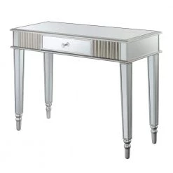French Country 39.75 in. L x 30.25 in. Mirror and Silver Rectangular Glass Top Console Table with 1-Drawer by Convenience Concepts