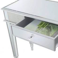 French Country 39.75 in. L x 30.25 in. Mirror and Silver Rectangular Glass Top Console Table with 1-Drawer by Convenience Concepts -Cheap Convenience Concepts Store mirror silver convenience concepts console tables u12 271 77 1000