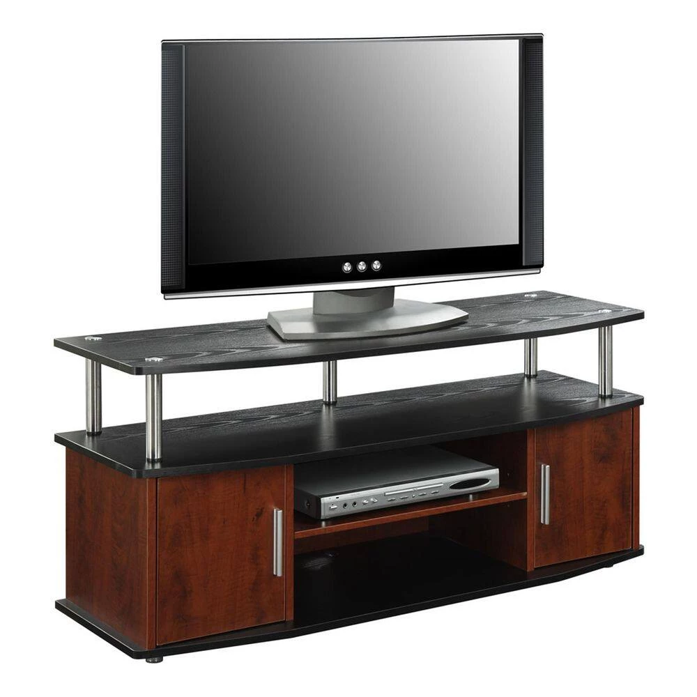 47 in. Black and Cherry Wood Particle Board TV Stand 46 in. with Doors by Convenience Concepts 4 47 in. Black and Cherry Wood Particle Board TV Stand 46 in. with Doors by Convenience Concepts - Image 2