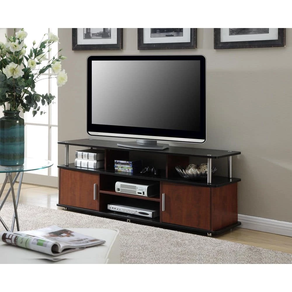 59 in. Black and Cherry Wood Particle Board TV Stand 60 in. with Doors by Convenience Concepts 6 59 in. Black and Cherry Wood Particle Board TV Stand 60 in. with Doors by Convenience Concepts - Image 4