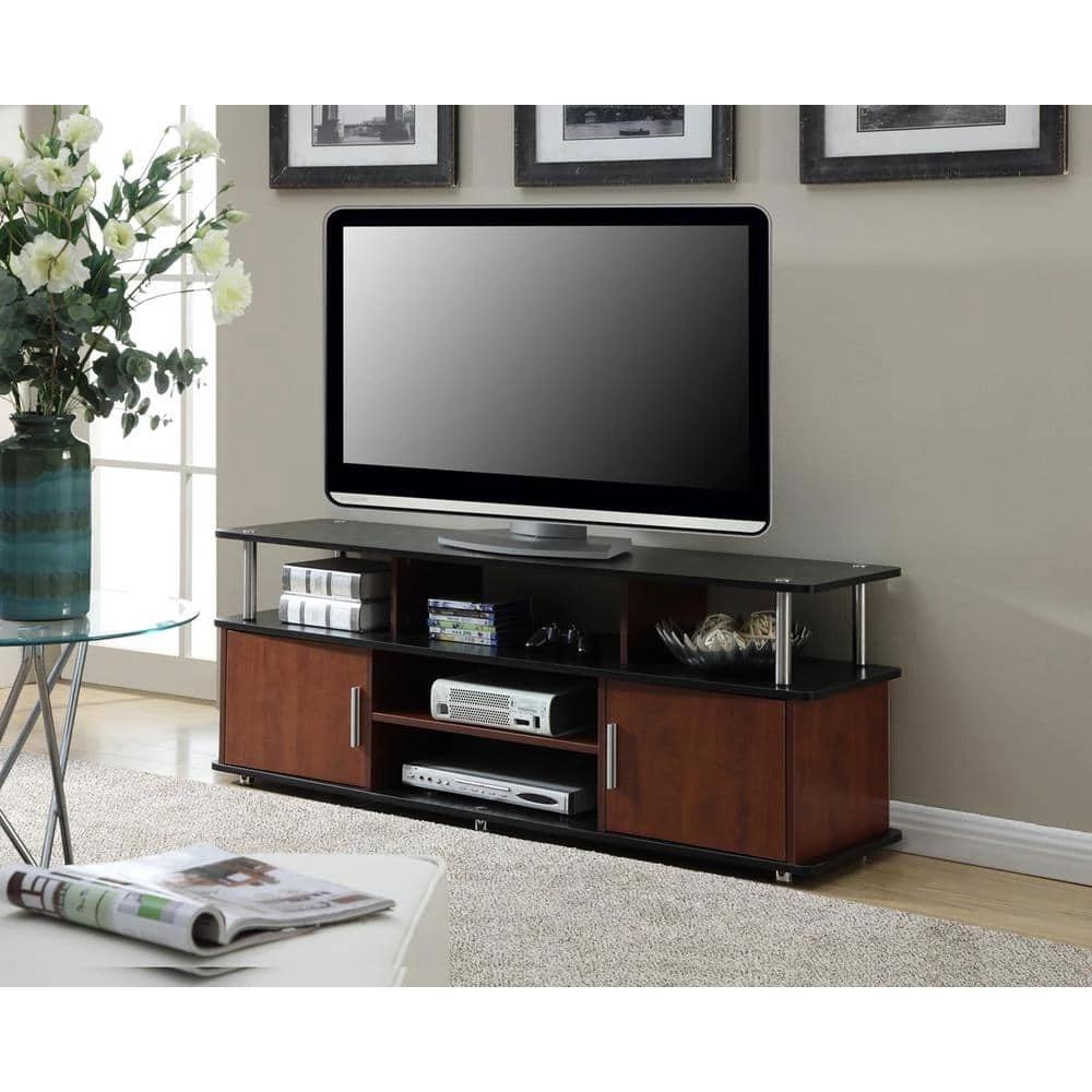59 in. Black and Cherry Wood Particle Board TV Stand 60 in. with Doors by Convenience Concepts 5 59 in. Black and Cherry Wood Particle Board TV Stand 60 in. with Doors by Convenience Concepts - Image 3