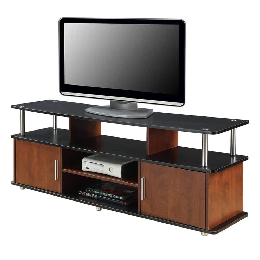 59 in. Black and Cherry Wood Particle Board TV Stand 60 in. with Doors by Convenience Concepts 4 59 in. Black and Cherry Wood Particle Board TV Stand 60 in. with Doors by Convenience Concepts - Image 2