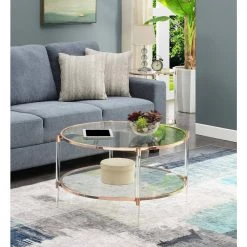 Royal Crest 34 in. Rose Gold Standard Height Round Glass Top Coffee Table with Shelf by Convenience Concepts 13 Royal Crest 34 in. Rose Gold Standard Height Round Glass Top Coffee Table with Shelf by Convenience Concepts -Cheap Convenience Concepts Store rose gold convenience concepts coffee tables s14 141 31 1000