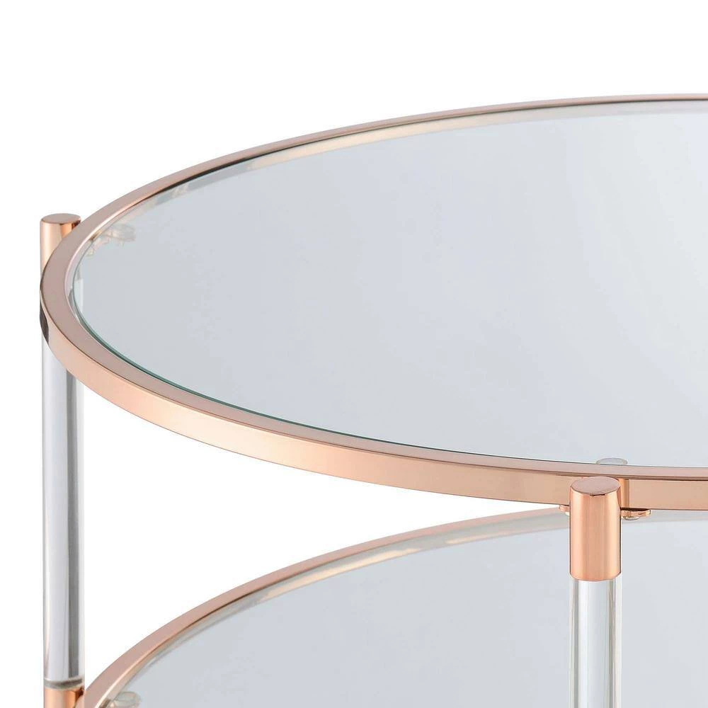 Royal Crest 34 in. Rose Gold Standard Height Round Glass Top Coffee Table with Shelf by Convenience Concepts 6 Royal Crest 34 in. Rose Gold Standard Height Round Glass Top Coffee Table with Shelf by Convenience Concepts - Image 4