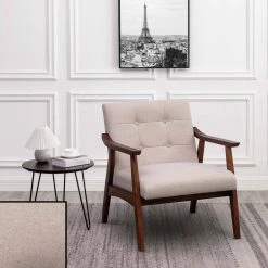 Take a Seat Natalie Sandy Beige Fabric Upholstery / Espresso Wood Frame Accent Chair by Convenience Concepts -Cheap Convenience Concepts Store sandy beige fabric espresso convenience concepts accent chairs t1 137 31 1000