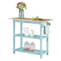Designs2Go Sea Foam Blue Stationary Kitchen Island with Drawer and Butcher Block by Convenience Concepts -Cheap Convenience Concepts Store sea foam blue convenience concepts bar carts v2 259 1f 1000