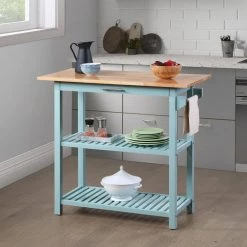 Designs2Go Sea Foam Blue Stationary Kitchen Island with Drawer and Butcher Block by Convenience Concepts -Cheap Convenience Concepts Store sea foam blue convenience concepts bar carts v2 259 31 1000