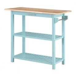 Designs2Go Sea Foam Blue Stationary Kitchen Island with Drawer and Butcher Block by Convenience Concepts