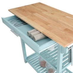 Designs2Go Sea Foam Blue Stationary Kitchen Island with Drawer and Butcher Block by Convenience Concepts -Cheap Convenience Concepts Store sea foam blue convenience concepts bar carts v2 259 77 1000