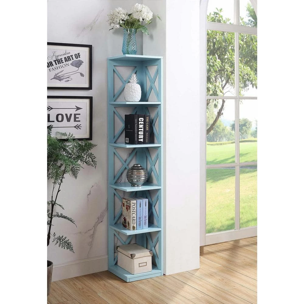63.75 in. Sea Foam Wood 6-shelf Corner Bookcase with Open Storage by Convenience Concepts 3 63.75 in. Sea Foam Wood 6-shelf Corner Bookcase with Open Storage by Convenience Concepts
