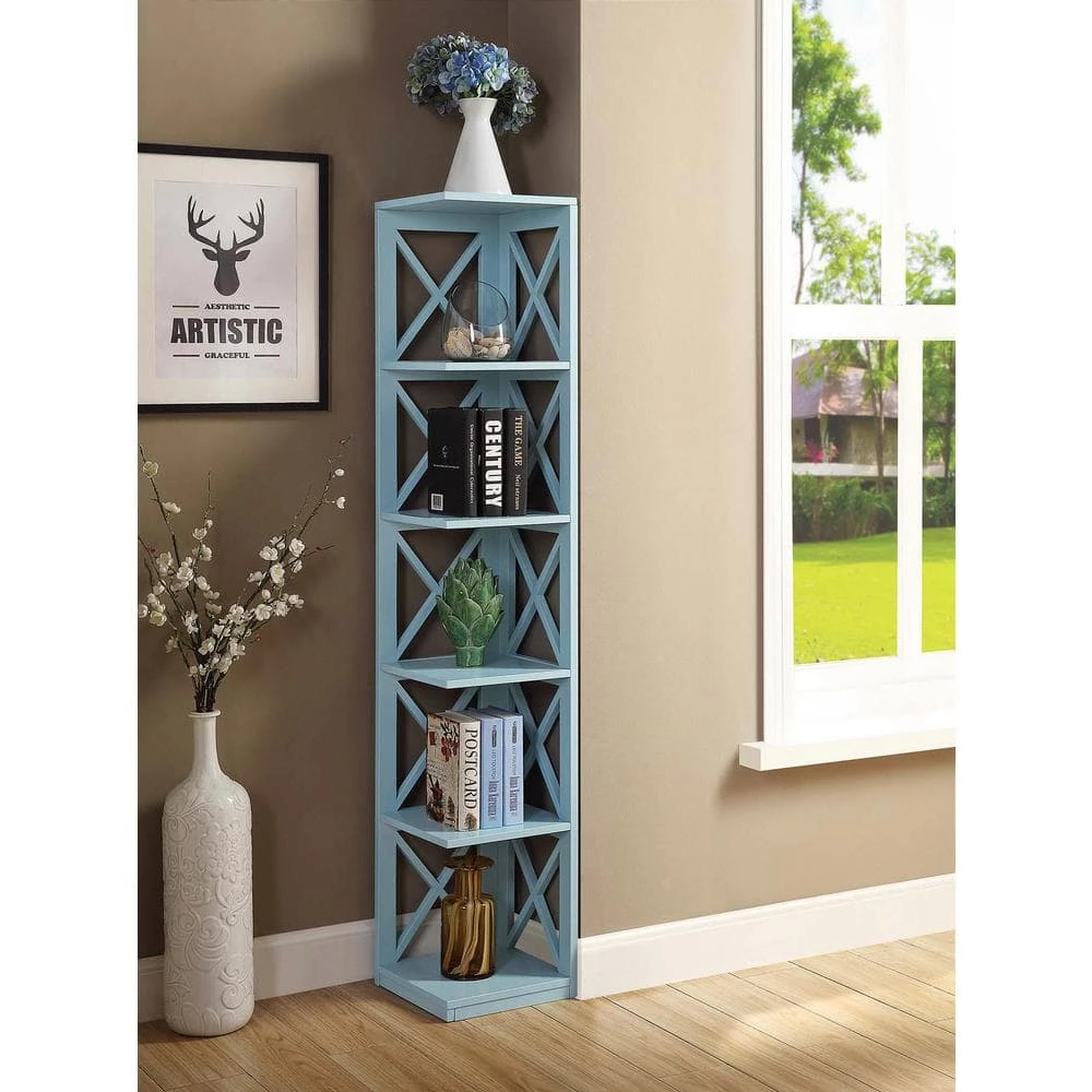 63.75 in. Sea Foam Wood 6-shelf Corner Bookcase with Open Storage by Convenience Concepts 4 63.75 in. Sea Foam Wood 6-shelf Corner Bookcase with Open Storage by Convenience Concepts - Image 2