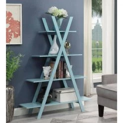 59 in. Sea Foam Wood 4-shelf Ladder Bookcase with Open Back by Convenience Concepts -Cheap Convenience Concepts Store sea foam convenience concepts bookcases bookshelves s20 328 31 1000