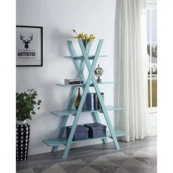 59 in. Sea Foam Wood 4-shelf Ladder Bookcase with Open Back by Convenience Concepts -Cheap Convenience Concepts Store sea foam convenience concepts bookcases bookshelves s20 328 4f 1000