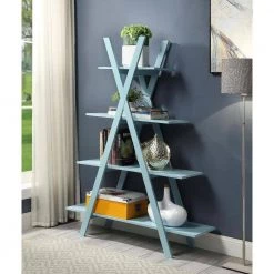59 in. Sea Foam Wood 4-shelf Ladder Bookcase with Open Back by Convenience Concepts -Cheap Convenience Concepts Store sea foam convenience concepts bookcases bookshelves s20 328 d4 1000