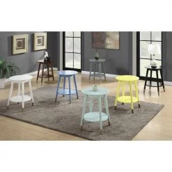 Wilson Mid Century Sea Foam Round with Bottom Shelf End Table by Convenience Concepts -Cheap Convenience Concepts Store sea foam convenience concepts end side tables r6 258 31 1000