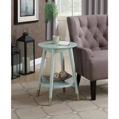 Wilson Mid Century Sea Foam Round with Bottom Shelf End Table by Convenience Concepts -Cheap Convenience Concepts Store sea foam convenience concepts end side tables r6 258 4f 1000
