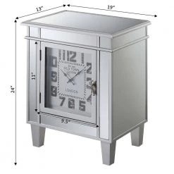 Gold Coast 19 in. Silver Standard Height Rectangular Mirror Top end Table with Clock and Cabinet by Convenience Concepts -Cheap Convenience Concepts Store silver convenience concepts end side tables u12 224 c3 1000