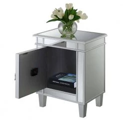 Gold Coast 19 in. Silver Standard Height Rectangular Mirror Top end Table with Clock and Cabinet by Convenience Concepts -Cheap Convenience Concepts Store silver convenience concepts end side tables u12 224 e1 1000