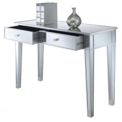 42 in. Silver Rectangular 2 -Drawer Writing Desk with Glass Mirror Inlay by Convenience Concepts -Cheap Convenience Concepts Store silver convenience concepts writing desks 413372 77 1000