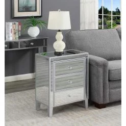 Gold Coast 23.75 in. W x 28.5 in. H Silver and Mirror Rectangle Glass Top End Table with 3-Drawers by Convenience Concepts -Cheap Convenience Concepts Store silver mirror convenience concepts end side tables u12 165 31 1000