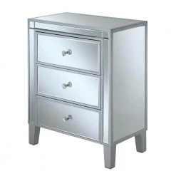 Gold Coast 23.75 in. W x 28.5 in. H Silver and Mirror Rectangle Glass Top End Table with 3-Drawers by Convenience Concepts