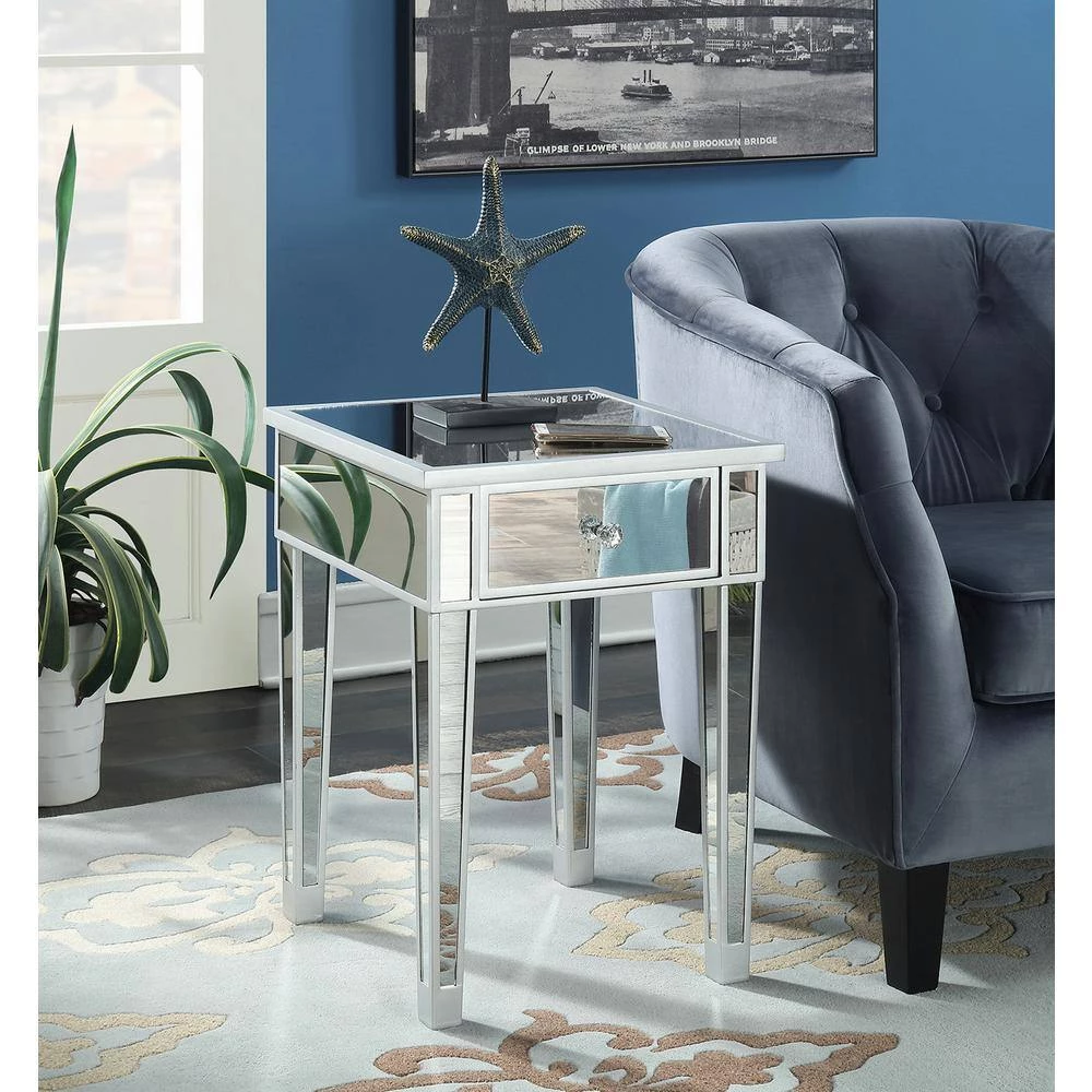 Gold Coast Silver Mirrored End Table by Convenience Concepts 6 Gold Coast Silver Mirrored End Table by Convenience Concepts - Image 4