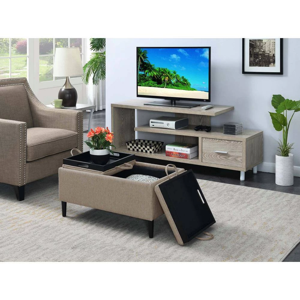 Designs4Comfort Soft Beige Fabric Storage Ottoman with Reversible Trays by Convenience Concepts 6 Designs4Comfort Soft Beige Fabric Storage Ottoman with Reversible Trays by Convenience Concepts - Image 4