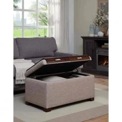 Designs4Comfort Tan Fabric Storage Ottoman with Bentwood Trays by Convenience Concepts -Cheap Convenience Concepts Store tan fabric convenience concepts ottomans r9 187 31 1000