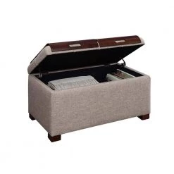 Designs4Comfort Tan Fabric Storage Ottoman with Bentwood Trays by Convenience Concepts -Cheap Convenience Concepts Store tan fabric convenience concepts ottomans r9 187 4f 1000
