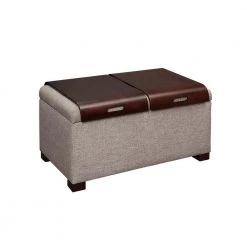 Designs4Comfort Tan Fabric Storage Ottoman with Bentwood Trays by Convenience Concepts