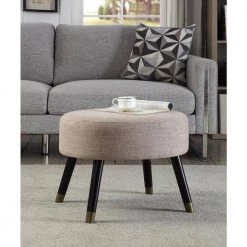 Designs4Comfort Mid Century Tan Linen Upholstered Ottoman Stool by Convenience Concepts -Cheap Convenience Concepts Store tan linen convenience concepts ottomans r9 140 31 1000