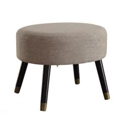 Designs4Comfort Mid Century Tan Linen Upholstered Ottoman Stool by Convenience Concepts