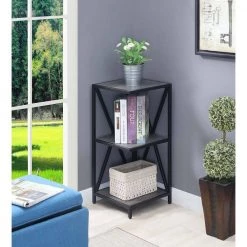 Tuscon 13 in. W Weathered Gray/Black 3 Tier Corner Bookcase by Convenience Concepts -Cheap Convenience Concepts Store weathered gray black convenience concepts bookcases bookshelves r4 0439 31 1000