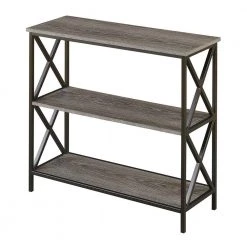 Tucson 29.25 in. Weathered Gray MDF 3-Shelf Accent Bookcase with Metal Frame by Convenience Concepts