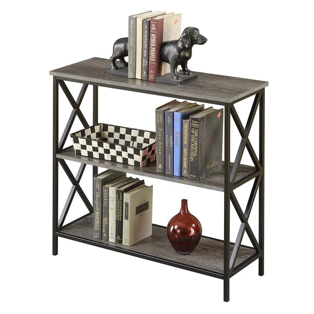 Tucson 29.25 in. Weathered Gray MDF 3-Shelf Accent Bookcase with Metal Frame by Convenience Concepts 4 Tucson 29.25 in. Weathered Gray MDF 3-Shelf Accent Bookcase with Metal Frame by Convenience Concepts - Image 2