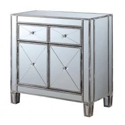 Gold Coast Vineyard 28 in. Weathered Gray Standard Rectangular Mirror Top Console Hall Table with 2-Drawers and Cabinet by Convenience Concepts