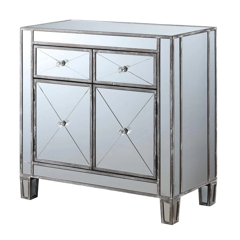 Gold Coast Vineyard 28 in. Weathered Gray Standard Rectangular Mirror Top Console Hall Table with 2-Drawers and Cabinet by Convenience Concepts 3 Gold Coast Vineyard 28 in. Weathered Gray Standard Rectangular Mirror Top Console Hall Table with 2-Drawers and Cabinet by Convenience Concepts