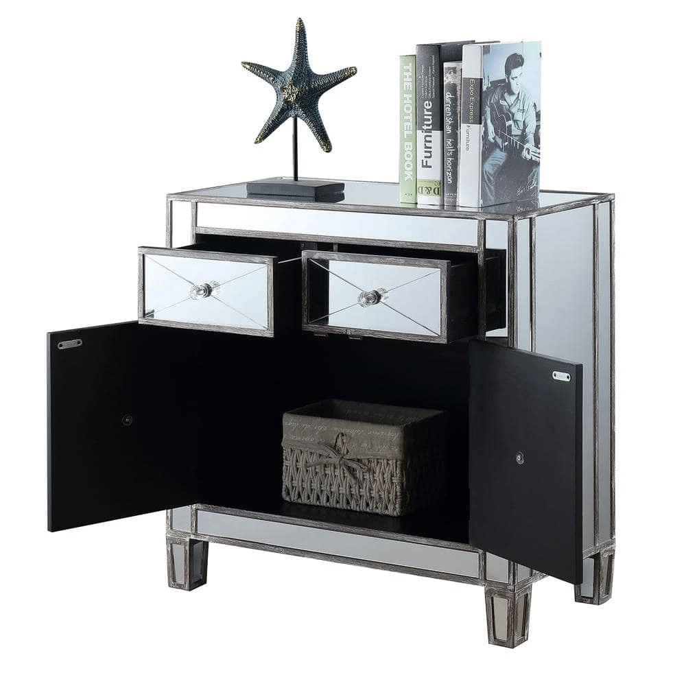 Gold Coast Vineyard 28 in. Weathered Gray Standard Rectangular Mirror Top Console Hall Table with 2-Drawers and Cabinet by Convenience Concepts 6 Gold Coast Vineyard 28 in. Weathered Gray Standard Rectangular Mirror Top Console Hall Table with 2-Drawers and Cabinet by Convenience Concepts - Image 4