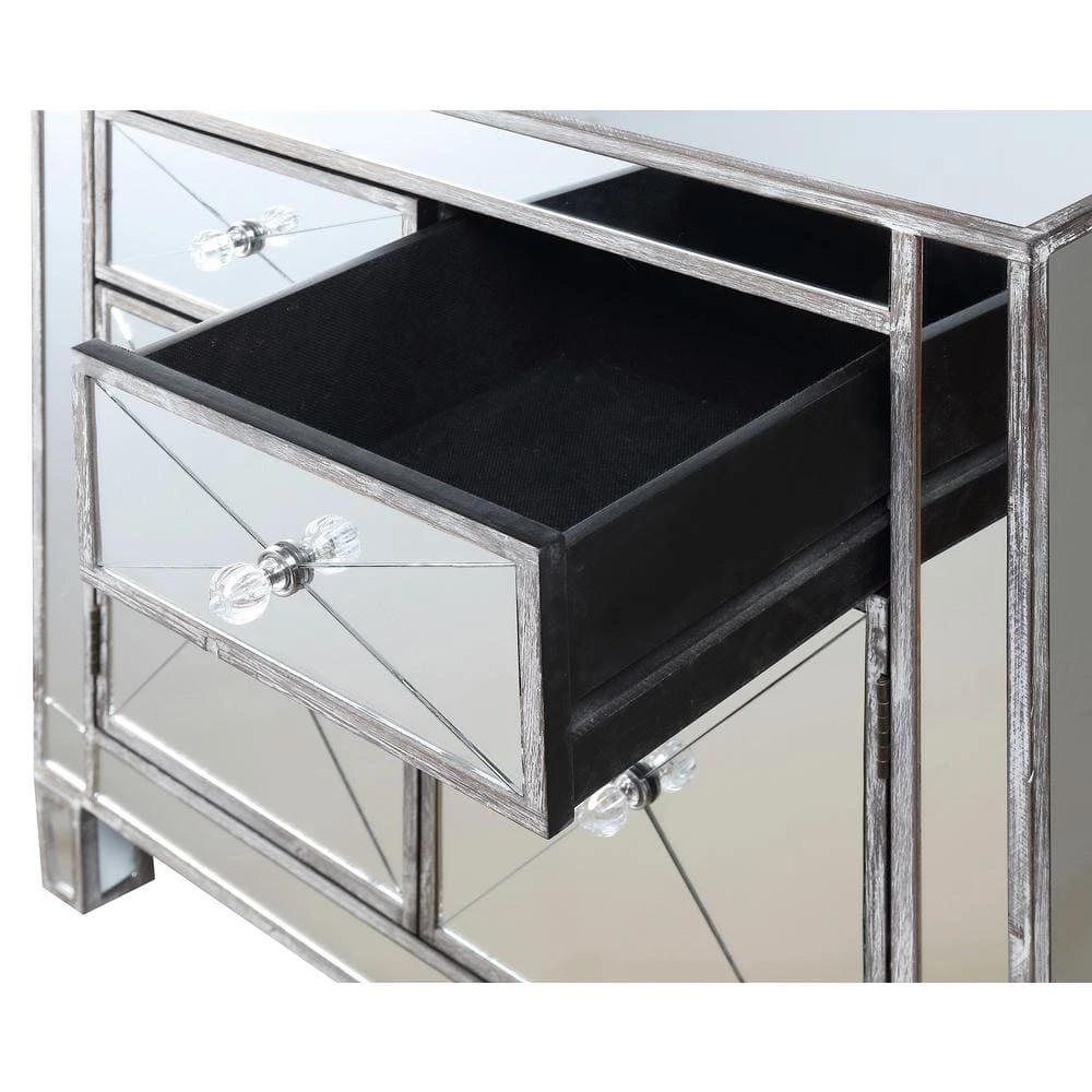 Gold Coast Vineyard 28 in. Weathered Gray Standard Rectangular Mirror Top Console Hall Table with 2-Drawers and Cabinet by Convenience Concepts 7 Gold Coast Vineyard 28 in. Weathered Gray Standard Rectangular Mirror Top Console Hall Table with 2-Drawers and Cabinet by Convenience Concepts - Image 5