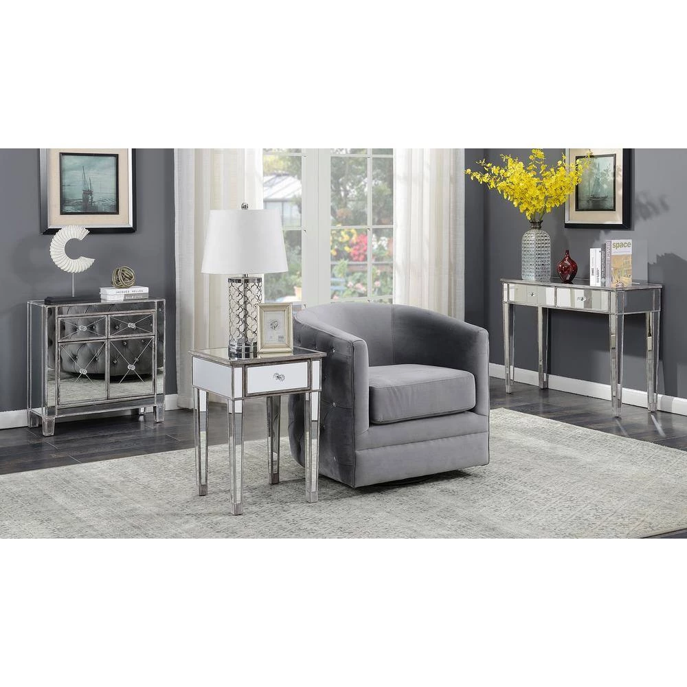 Gold Coast Vineyard 28 in. Weathered Gray Standard Rectangular Mirror Top Console Hall Table with 2-Drawers and Cabinet by Convenience Concepts 9 Gold Coast Vineyard 28 in. Weathered Gray Standard Rectangular Mirror Top Console Hall Table with 2-Drawers and Cabinet by Convenience Concepts - Image 7