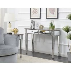 Gold Coast 42 in. Rectangle Weathered Gray MDF 2 Drawer Writing Desk with Mirrored Inlay by Convenience Concepts -Cheap Convenience Concepts Store weathered gray convenience concepts writing desks u12 178 31 1000