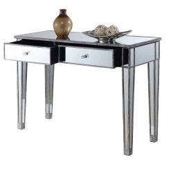 Gold Coast 42 in. Rectangle Weathered Gray MDF 2 Drawer Writing Desk with Mirrored Inlay by Convenience Concepts